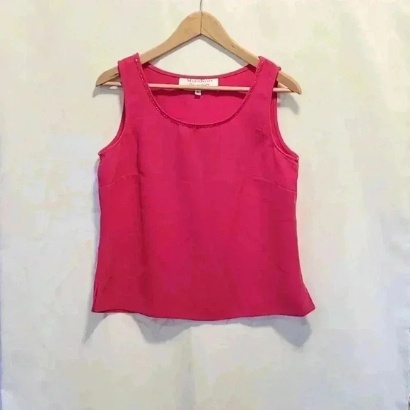 Maxie Klein Collections New York Women's Size 8 Tank Blouse Pink Beaded Neckline - Picture 1 of 8